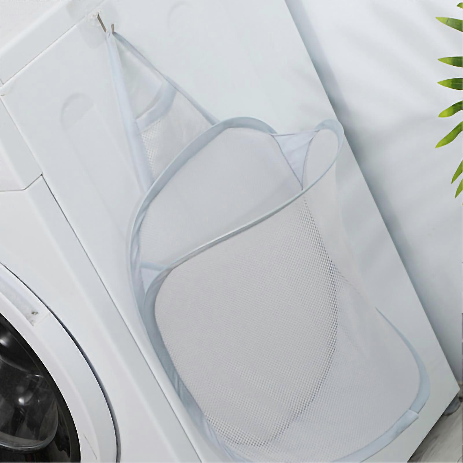 Foldable Laundry Bag Mesh Hamper 30x40x18cm Grey Wall Hook