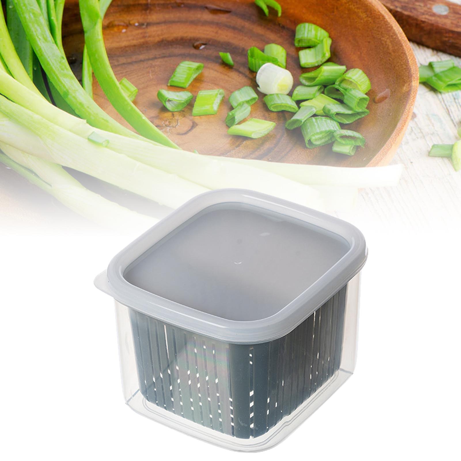 Kitchen Produce Vegetable Fruit Storage Container 2 Compartments Fridge Storage Organizer for Onion Ginger Garlic Green 