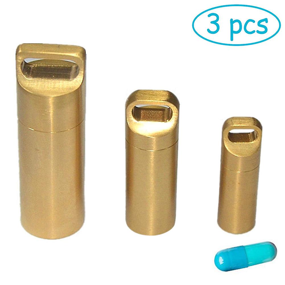 Lot de 3 porte-clés en laiton pour boîte à pilules, étanche, pour voyage, survie en plein air