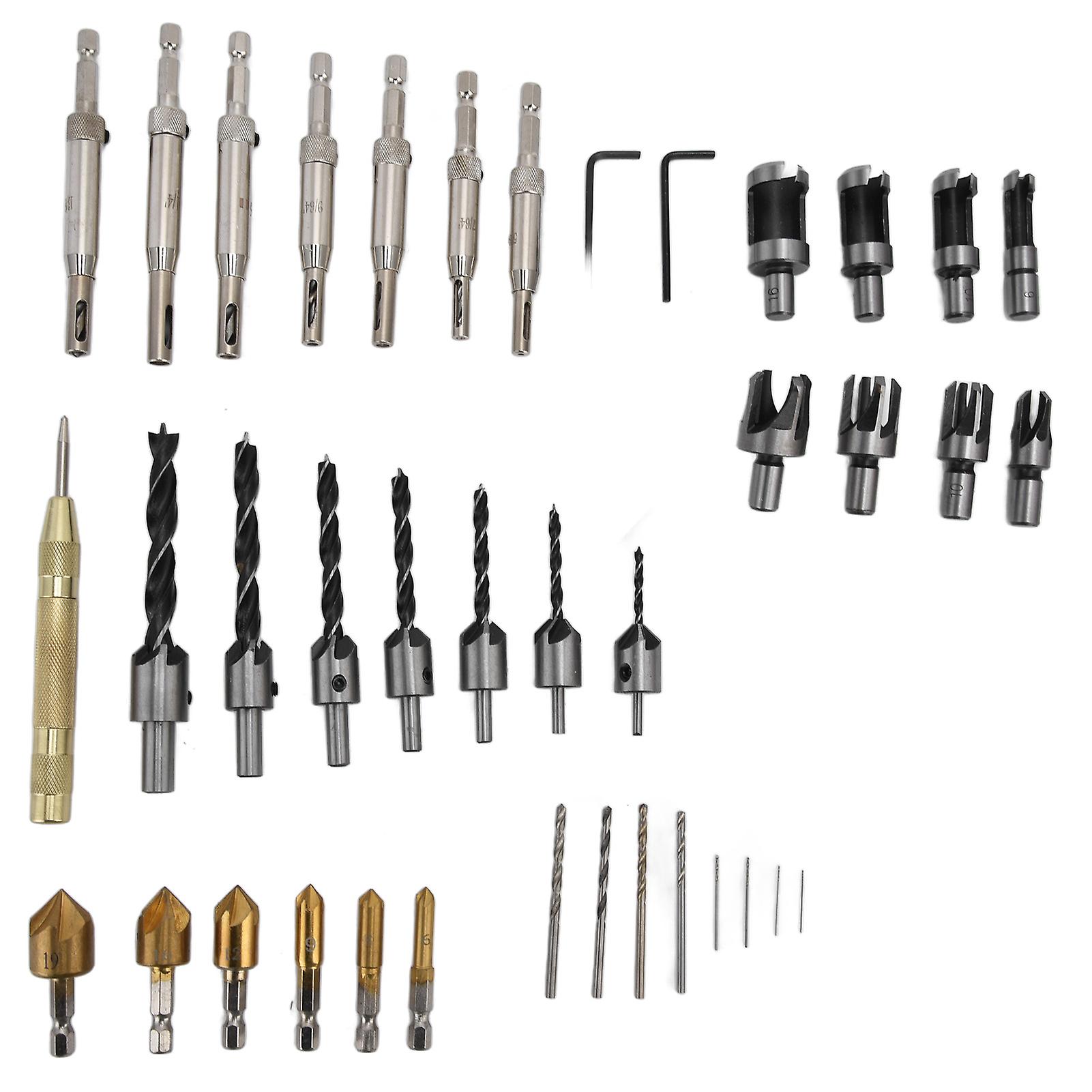 Cork Drill Bit Kit Claw Type Chamfering Hex Shank Countersunk Bits with Center Punching Tool