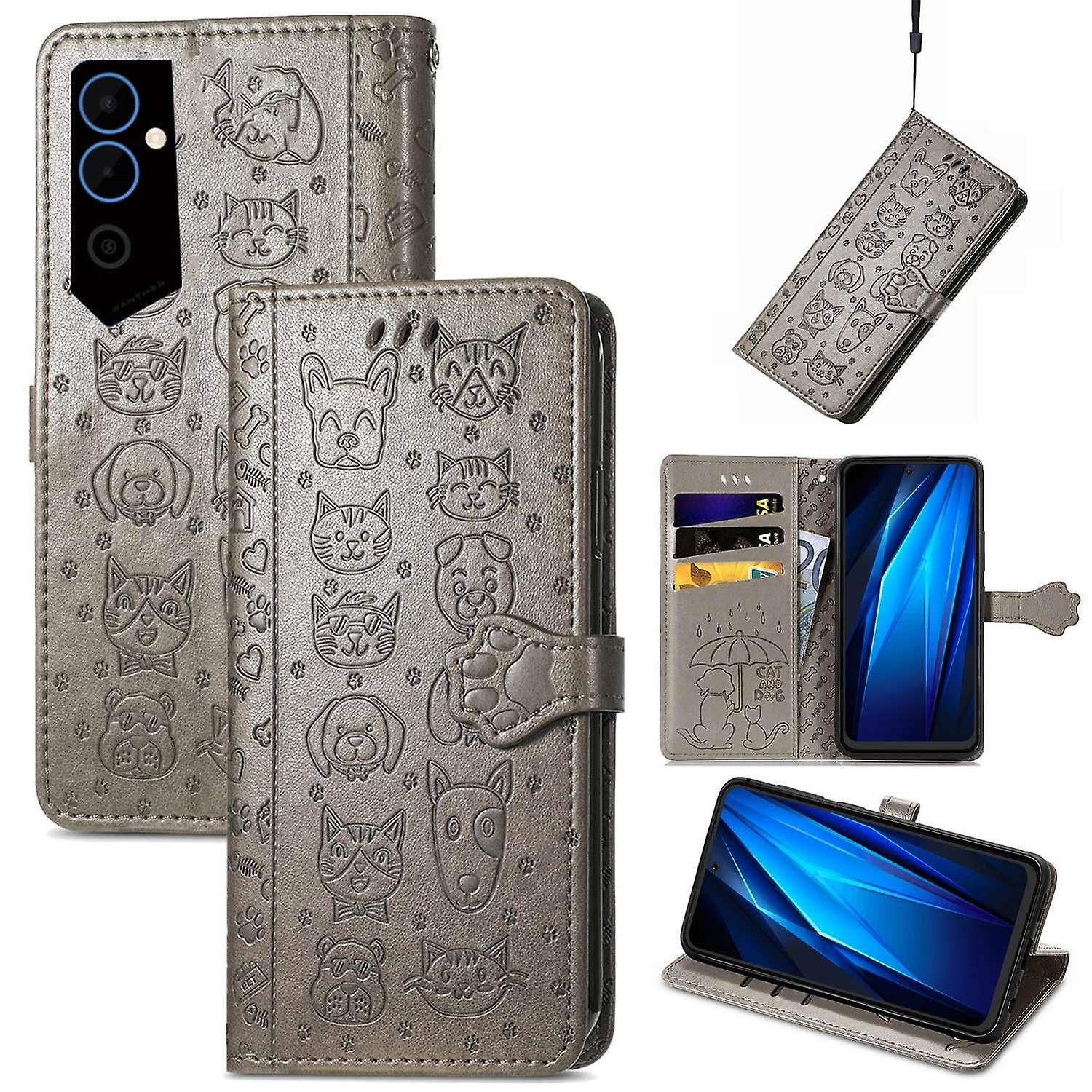 Cat and Dog Leather Case For Tecno Pova Neo 2