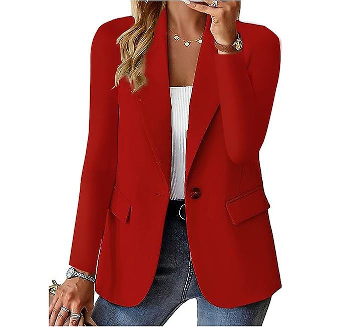 Womens Solid Color Casual Long Sleeve Lapel Button Blazer Jacket White