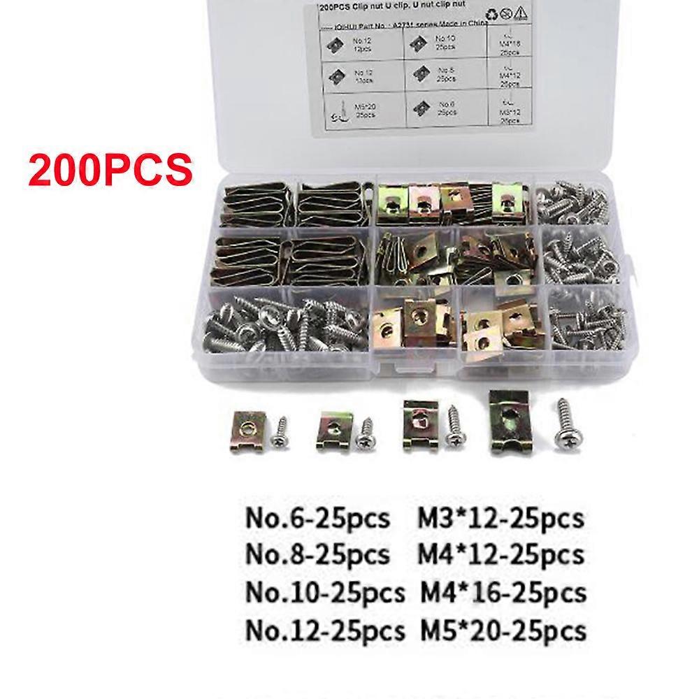 200pcs or 300pcs U Metal Nuts No.6 8 10 12 Clips with Fasteners Flange Self Tapping Screws Parts Assortment Kit