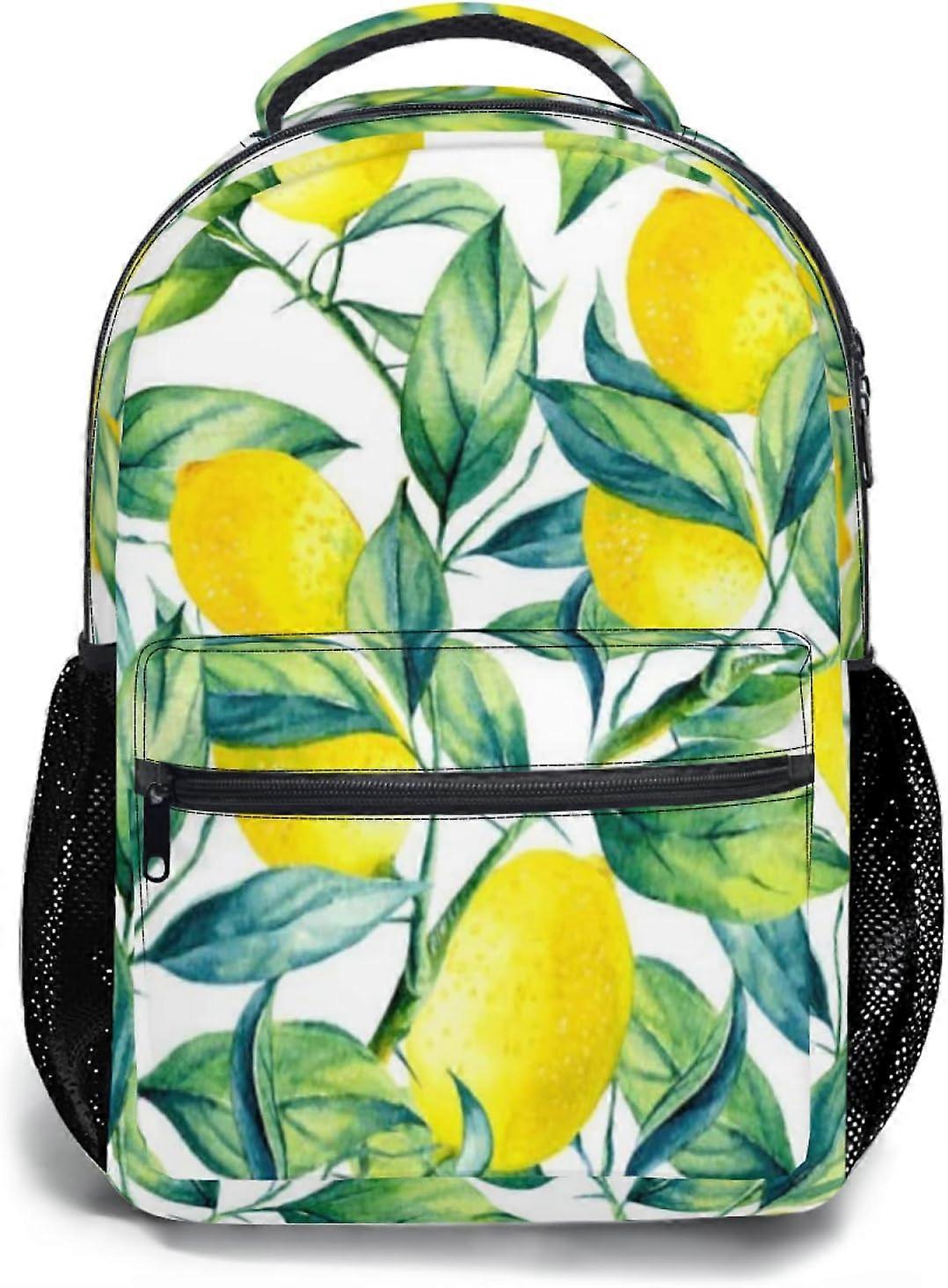 حقيبة ظهر بالألوان المائية بالليمون أصفر من الفاكهة مع أوراق خضراء بنمط حقيبة كتب قابل للتعديل حزام الكتف حقيبة نهارية لطيفة حقيبة الكتاب المدرسي للفتيات المراهقات 