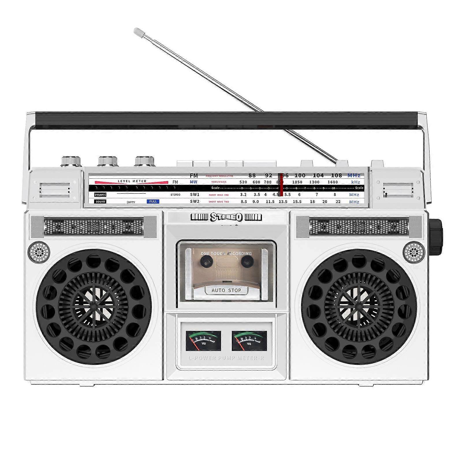 Cassette Player Boombox Multifunctional with Handle Stereo Sound Tape Player Silver