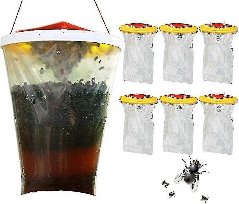 6pcs παγίδα μύγας, κόκκινο Top Fly Catcher, υπαίθρια κρεμαστή παγίδα μυγών, πιάστε και κρατήστε μέχρι 20.000 μύγες