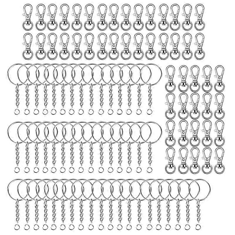 100Pieces/Set Keychain Set 50x Metal Lobster Clasp 50Pcs Keyring with Chain
