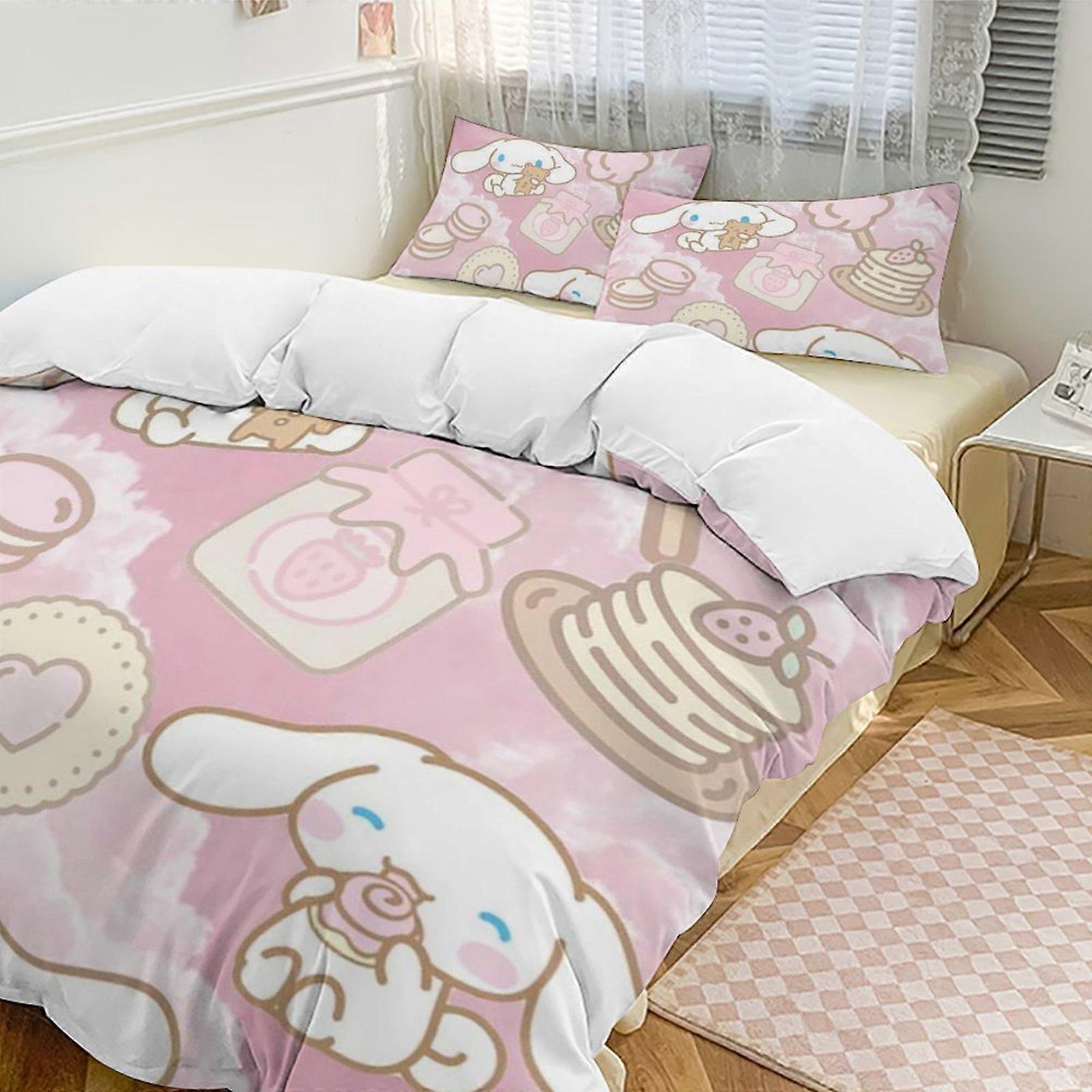 v127 Cinnamoroll 3-Piece Twin Bed Set - Includes 1 Single Comforter And 2 Pillowcases Bedding - Fade Resistant Microfiber - Cinnamoroll io127