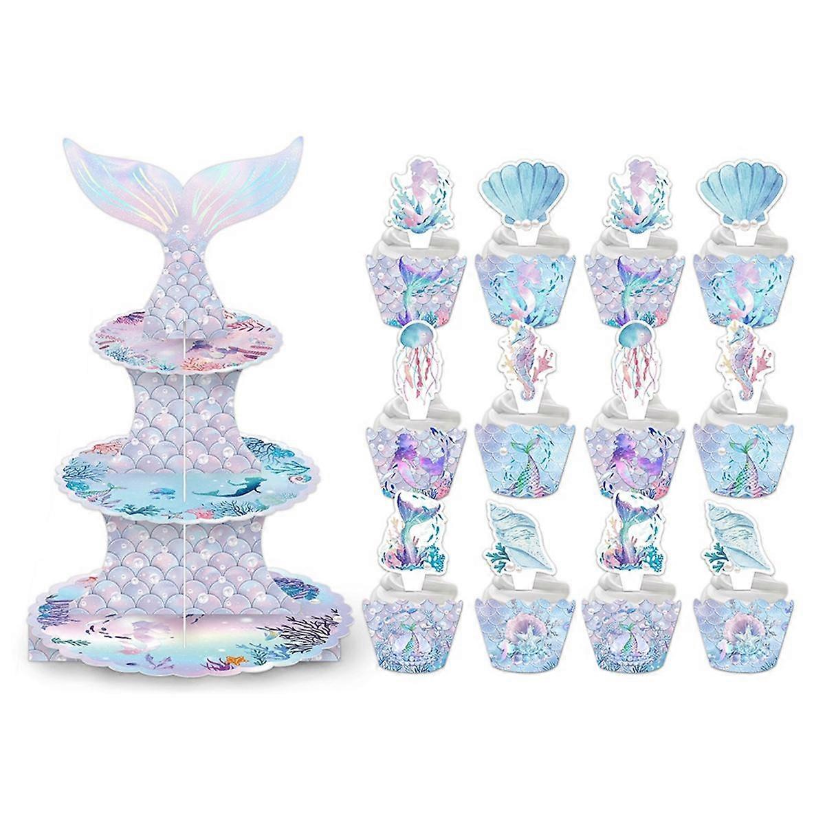 3-Layers Cupcake Stand Decorations Theme Cake Rack Toppers Cookie Tray for Birthday Wedding