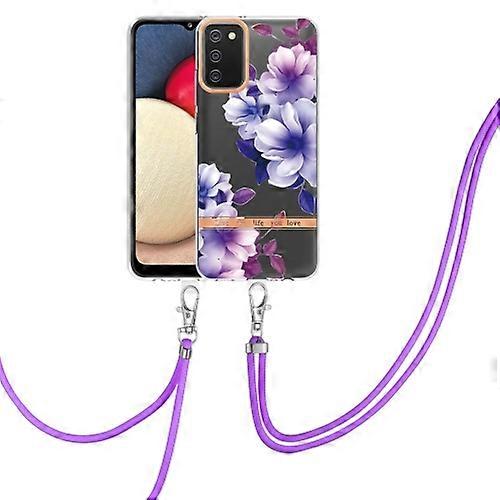 For Samsung Galaxy A02s 166mm Flowers Series TPU Phone Case with Lanyard