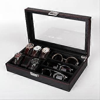 Carbon Fiber PU Leather Watch Box Jewelry Storage Box Packaging Box, Style: 6 + 3