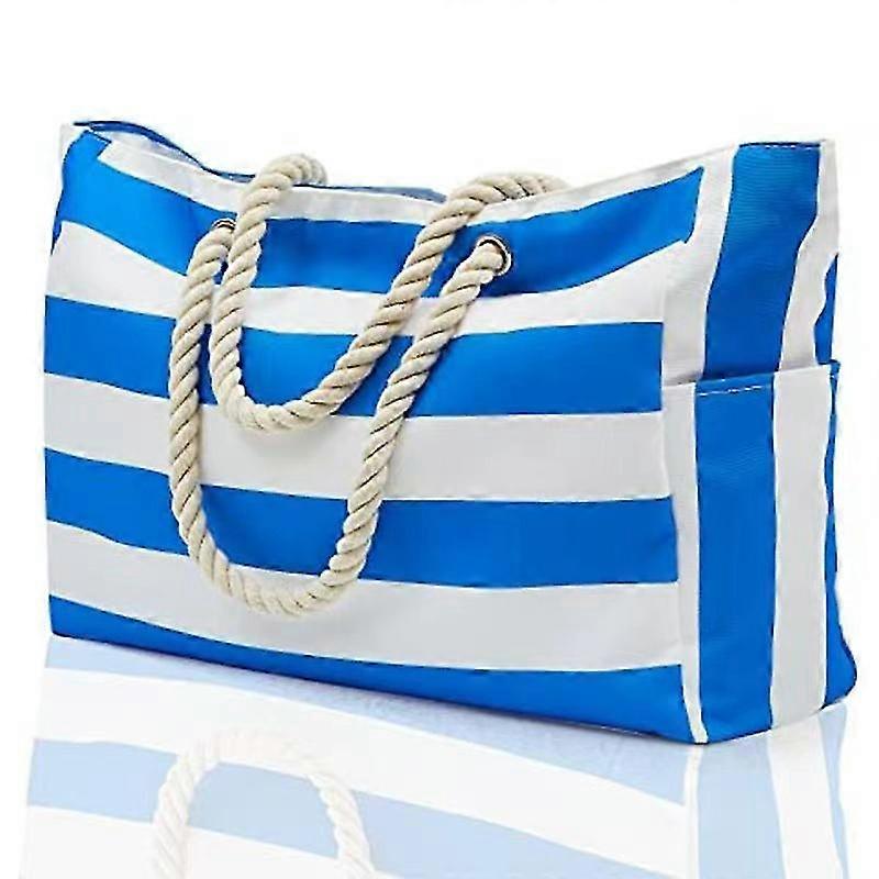 Women's Beach Tote Bag, Bohemian Striped Pool Bag with Zipper and Pockets