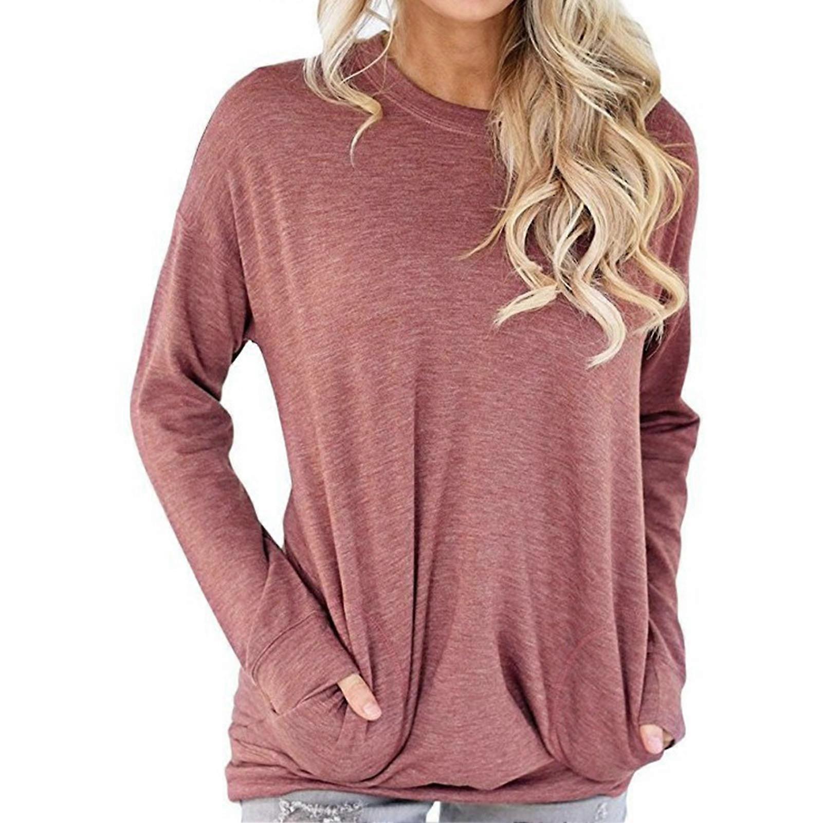 Round Neck Long Sleeve Loose Comfortable Breathable Pullover Top for Commute