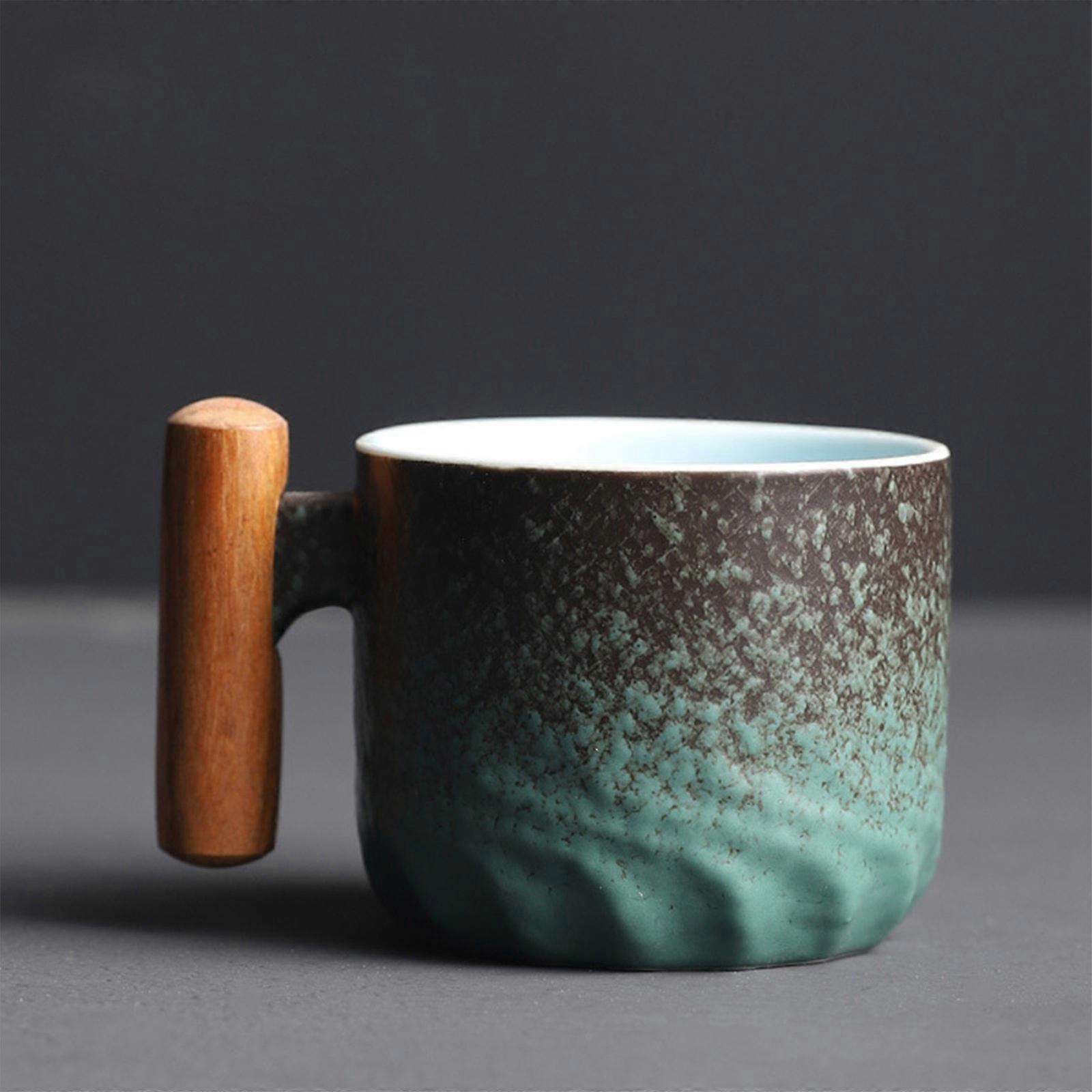 Wooden Handle Coffee Cup, Tea Cup, Gradient Glaze, Exquisite Ceramic Small Cup