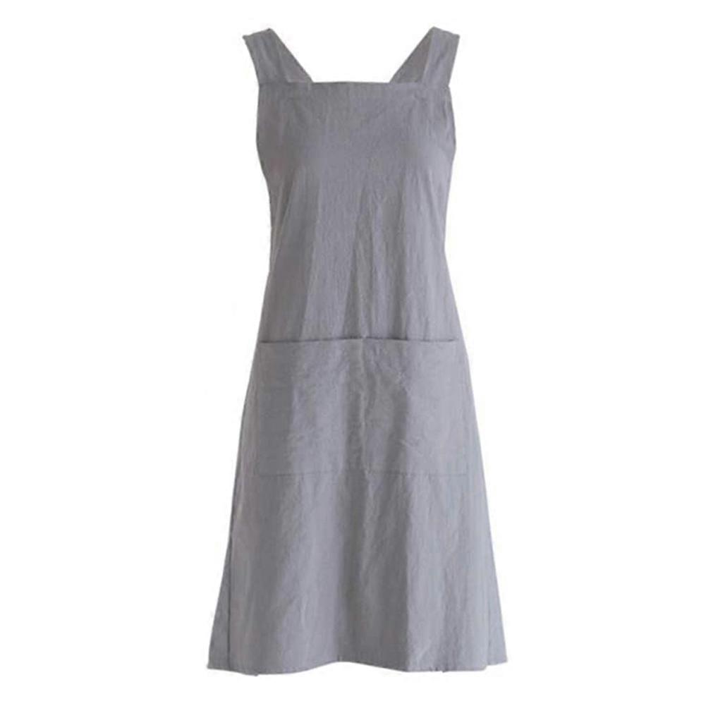 Linen Cross Back Cooking Apron Suitable for Ladies and Men with Pockets Cute Suitable for Baking Ki