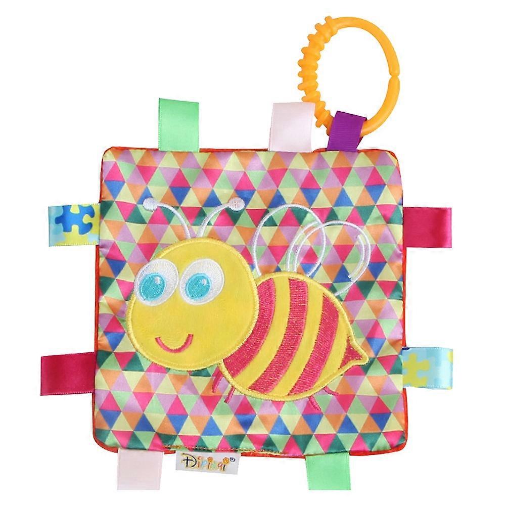 Serviette de confort pour bébé, bouche carrée, serviette douce avec anneau à mâcher, papier sonore, étiquette de couleur abeille