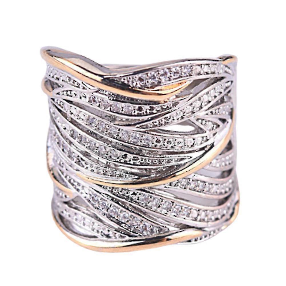 Lady Two Tone Strass Ingelegde Crossover Multi-layer Finger Ring Party Sieraden