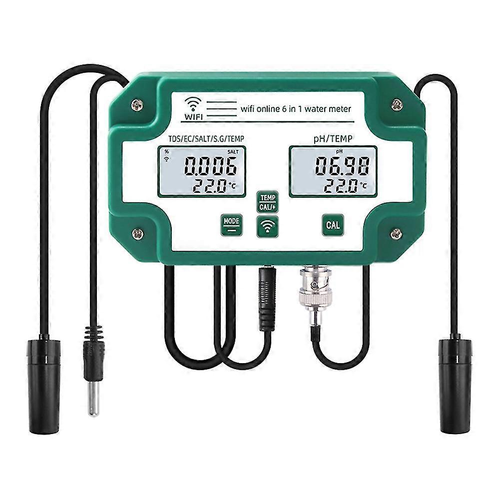 Digital Wifi Ph Tds Salt S.g.temp Meter Water Quality Tester 6in1 Smart Monitor Tuya App Control For