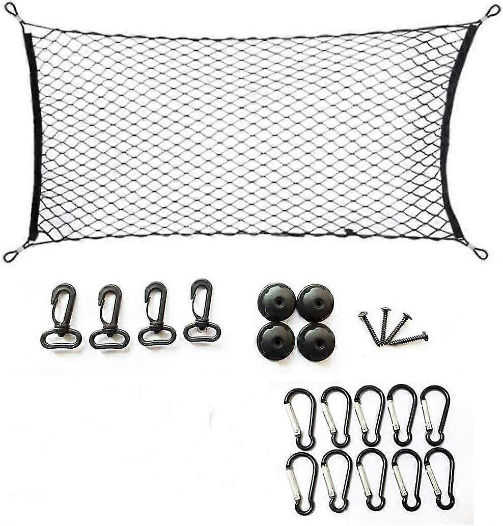 Car Cargo Trunk Net,large Adjustable Elastic Rear Trunk Storage Organizer Mesh Net With 10 Tangle-free D Clip Carabiners,universal Fit Vehicle Organiz