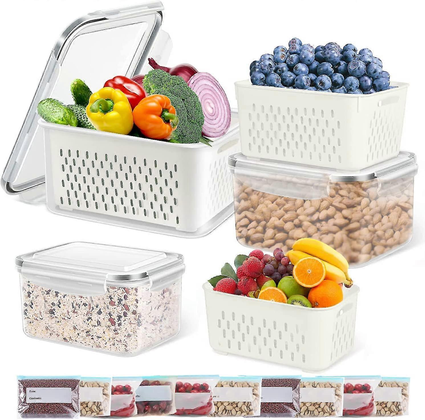 Airtight Food Storage Containers For Fridge, Stackable Refrigerator Organizer Bins 10 Pack, Reusable Vegetable Fruit Storage