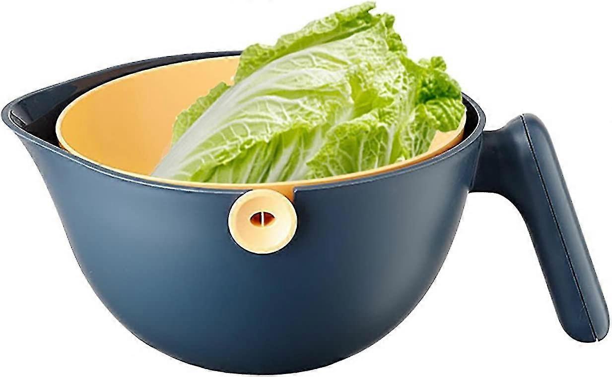 Pasta Colander, 2 In 1 Plastic Colander, Vegetable Basket, Double Layer Rotating Drain, For Cleaning Fruits And Vegetables (blue)