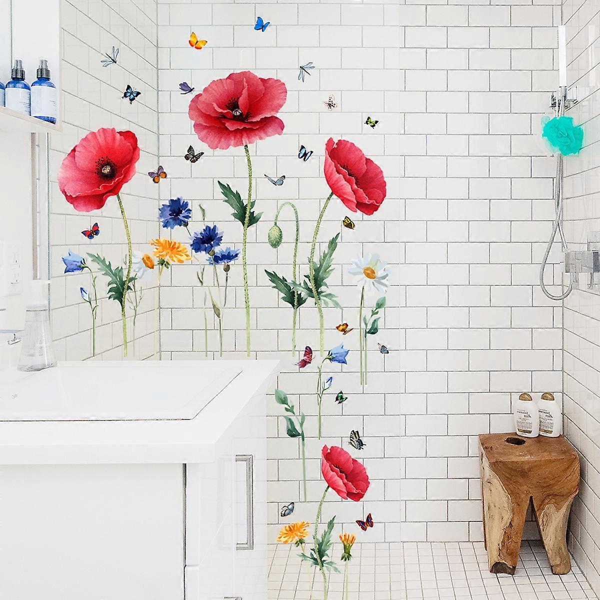 1pc Creative Red Flowers Wall Decal Colorful