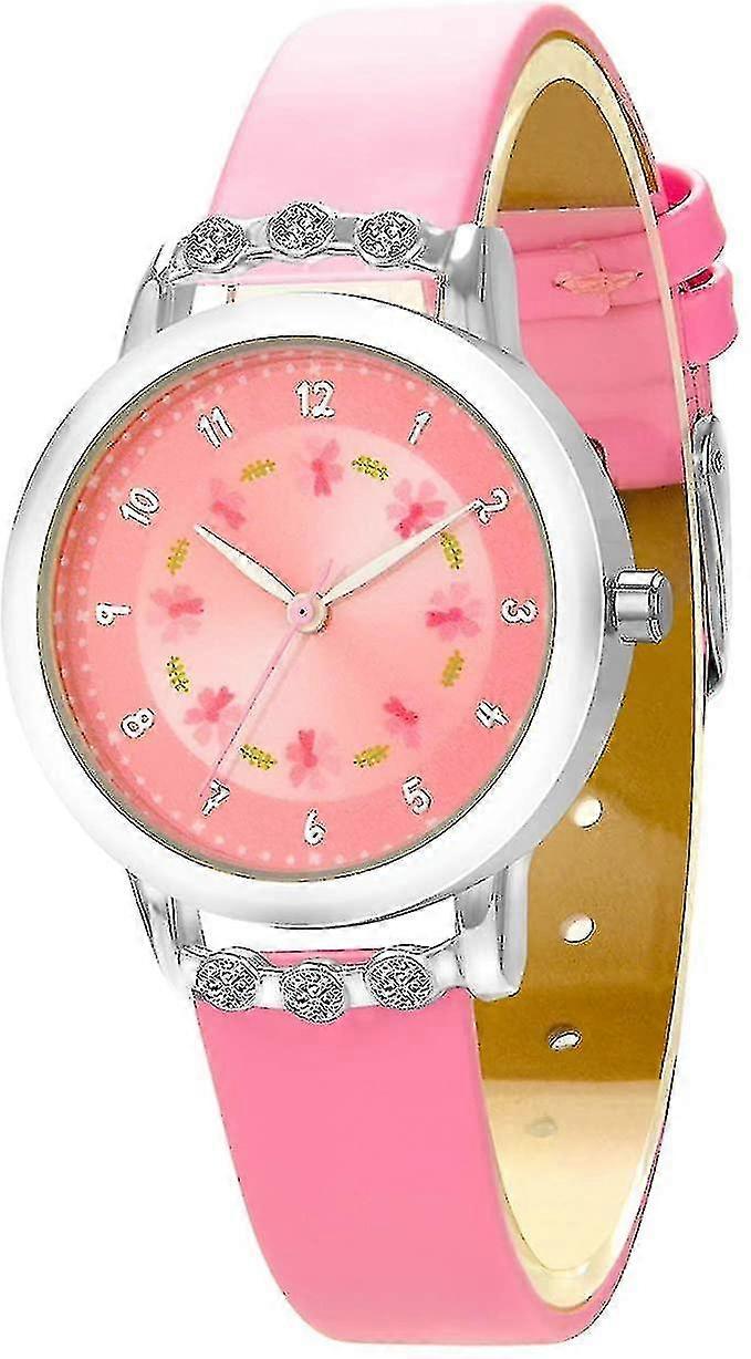 Children Watch With Diamond Case Leather Strap