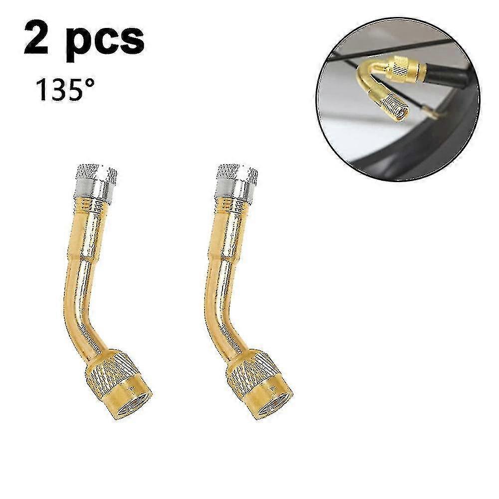 2-pack 135 Degrees Brass Car Valve Stem Extension Adapter,yellow