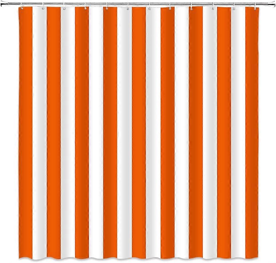 Striped Shower Curtain Orange and White Striped Modern Fashion Design Pattern Fabric Bathroom Decor Set with Hooks(72" Wx84 H)
