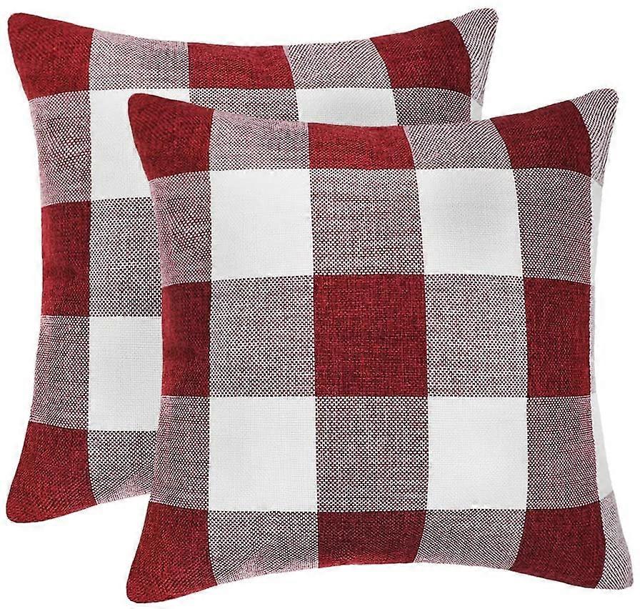 Pack of 2 Retro Checkers Plaids Polyester Linen Soft Decorative Throw Pillow Covers Home Decor Cushion Case for Sofa Bedroom