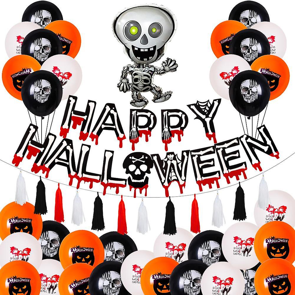 Halloween Party Decorative Skeleton Theme Black And White Orange Balloon Set