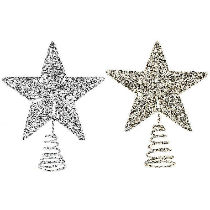 2 adet Noel Topper Demir Yıldız Ağaç Topper Enfes Süsleme (altın, Gümüş)