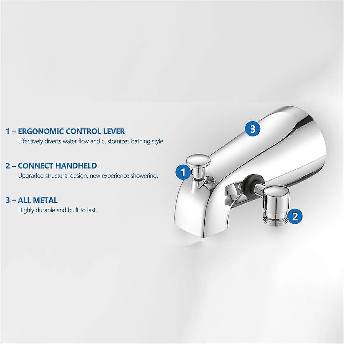 All Metal Bathtub Faucet with 9 Sprayer Settings, Chrome , with Built-in Diverter and Universal Fit Adapters