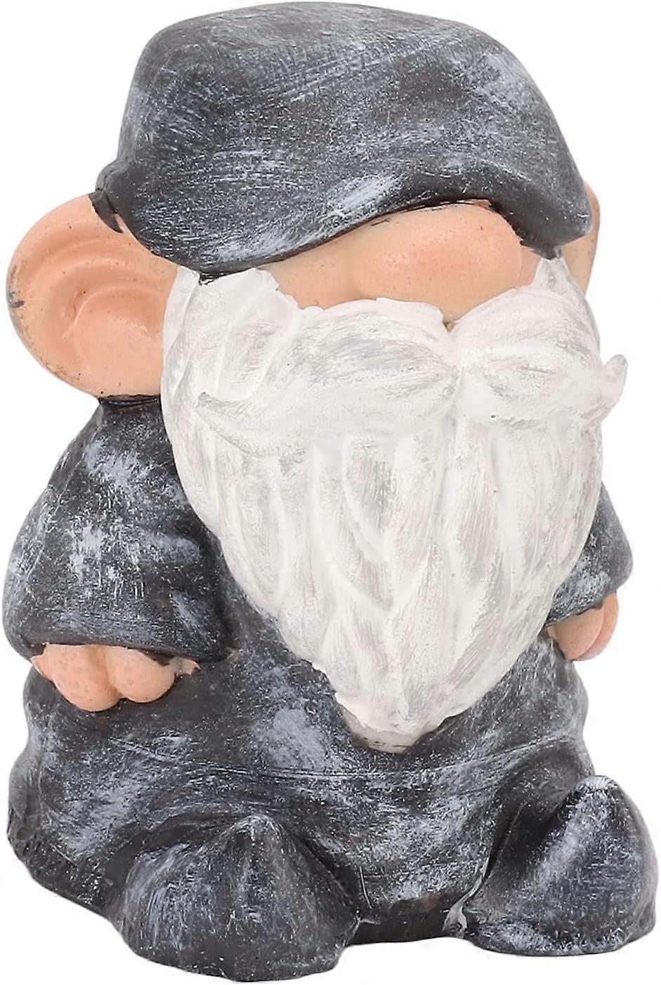 Garden Gnome Figurine, Resin Structure with Stable Bottom, Small Compact American Style for Terrace (Black Gray Flat Head)