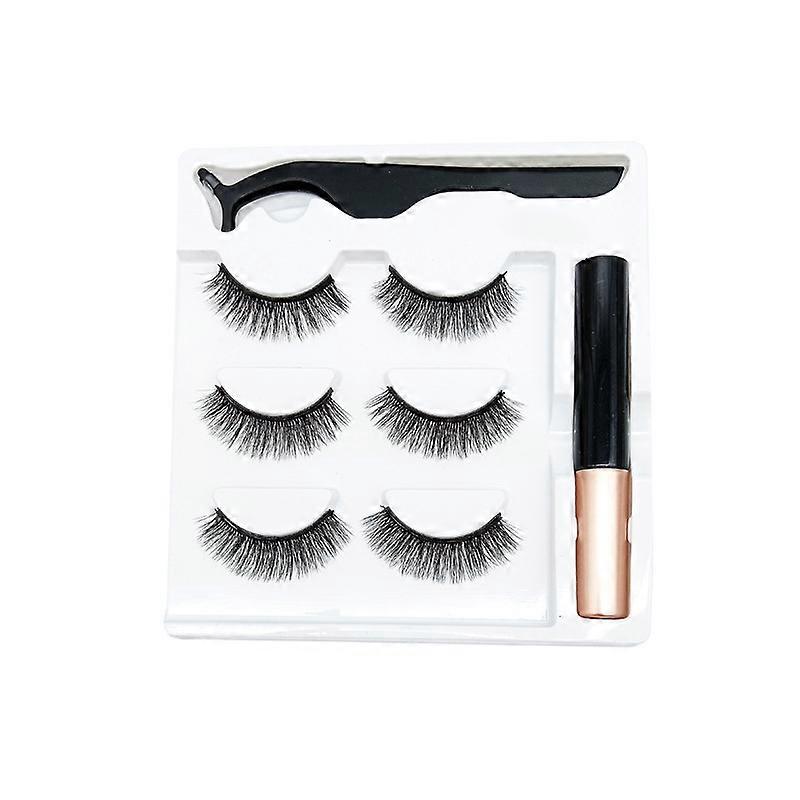 Magnetic False Eyelashes Eyeliner, 3 Pairs Reusable Natural Magnetic Eyelashes with Eyeliner and Eyelash Curler, 3D Magnetic Waterproof Handmade False