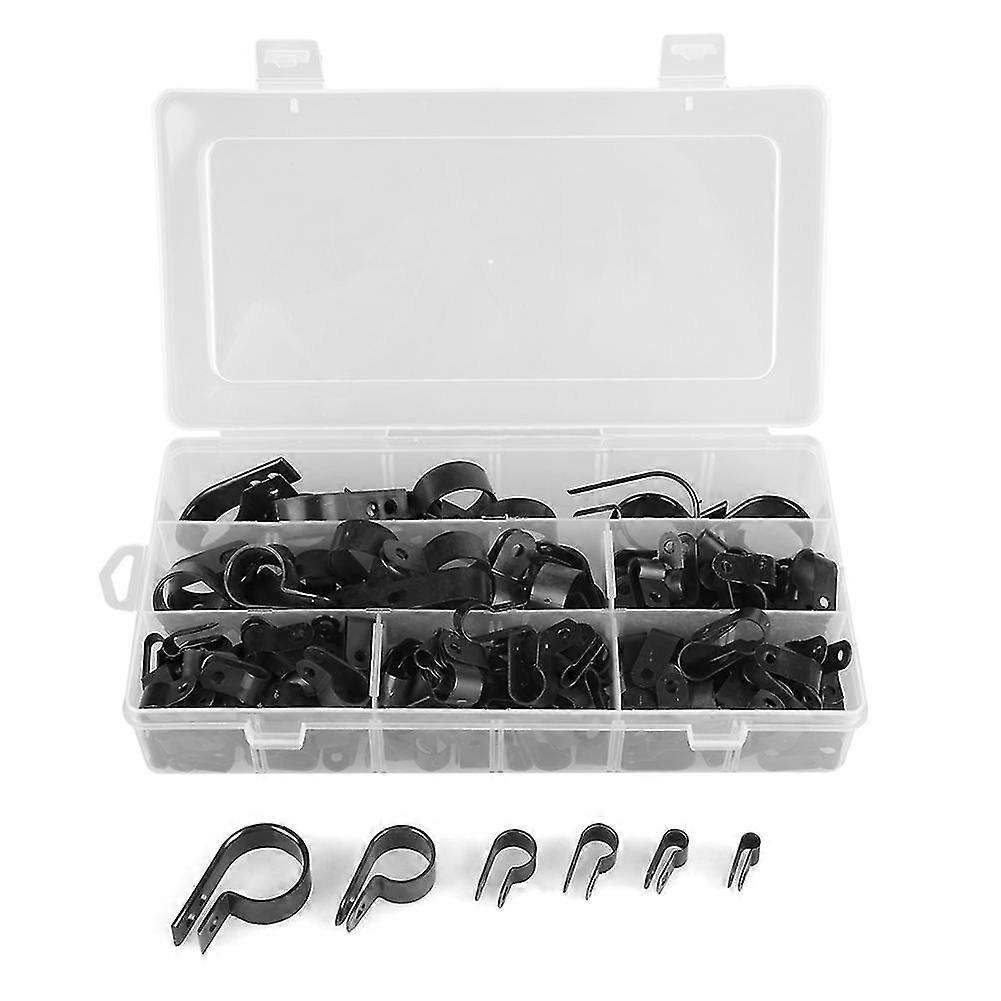 200pcs Black Nylon Plastic P Clips Clamp Assortment Kit For Wire Cable Pipe