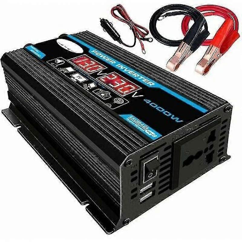 12V 220V 4000W puhdas siniaaltoinvertteri invertterillä, muuntajalla varustettu EU-pistoke, USB-portti, tyyppi C ja LCD-näyttö.