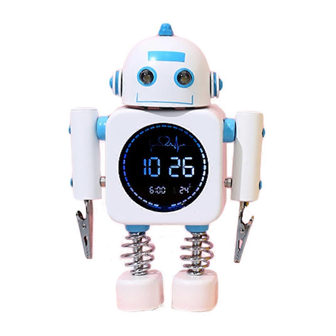 Robot alarm clock student electronic temperature clock boy gift White