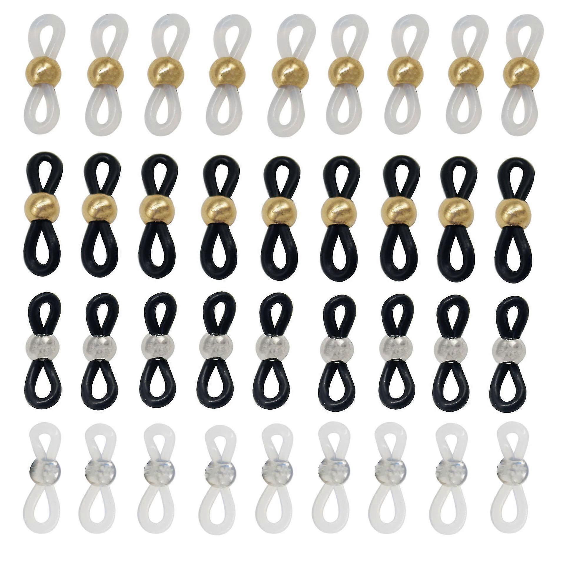Holder Chain Glasses Ends Spectacle Chain Strap Loop Ends Of Glass Cord Ends Of Eyeglass Chain Holder Silicone Lanyard(40pcs, Black, White)