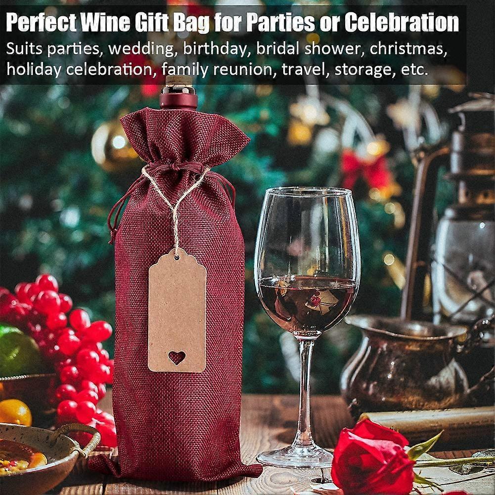 Single Bottle Jute Wine Bags / Burlap Wine Bags With Rope Handles W/ Y