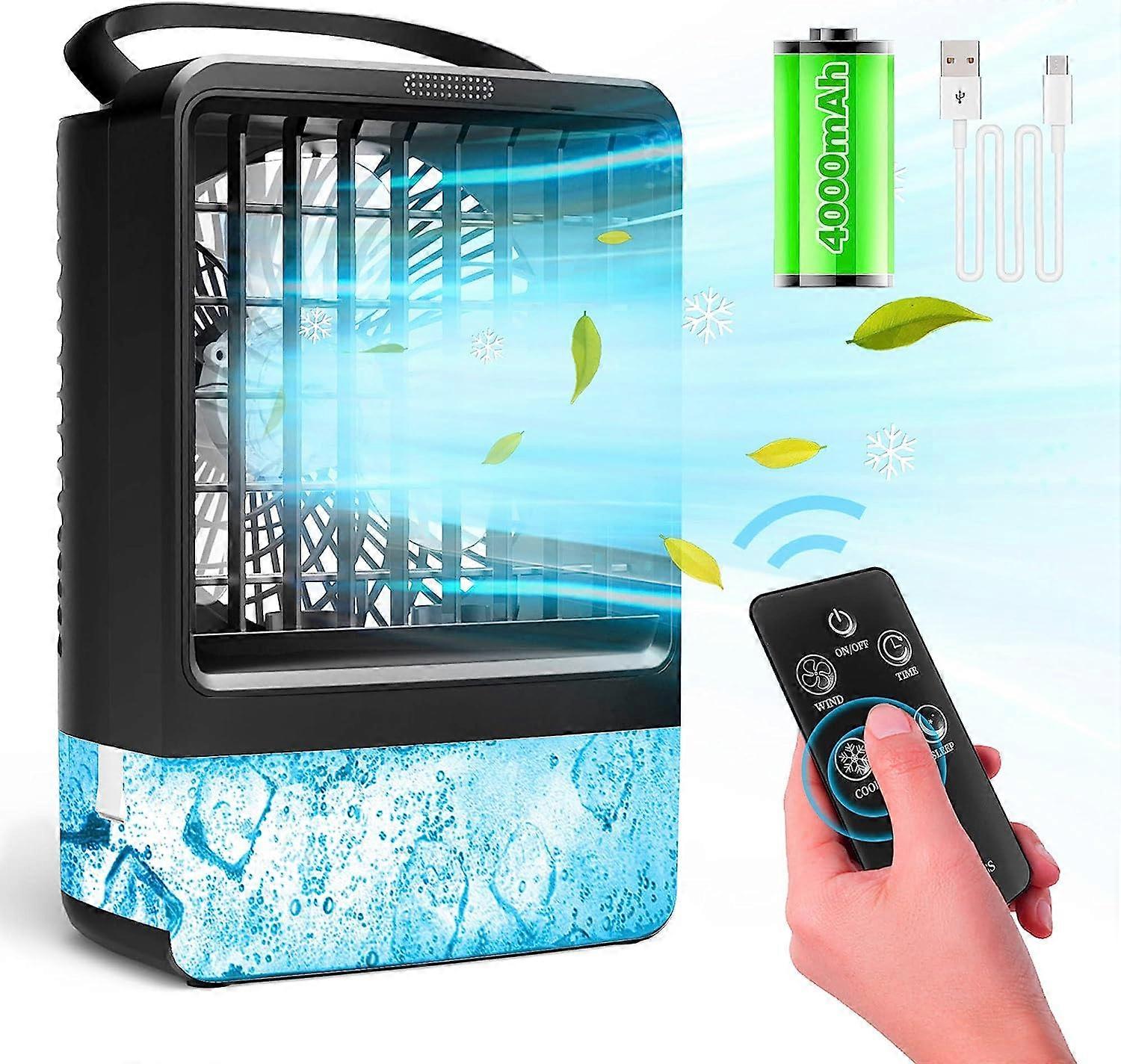 Mobile Air Conditioner Portable Air Cooler Fan 4000mAh Battery 4 in 1 Mini Desktop Water Cooling Fan 3 Speeds 2H/4H Timer for Home/Office
