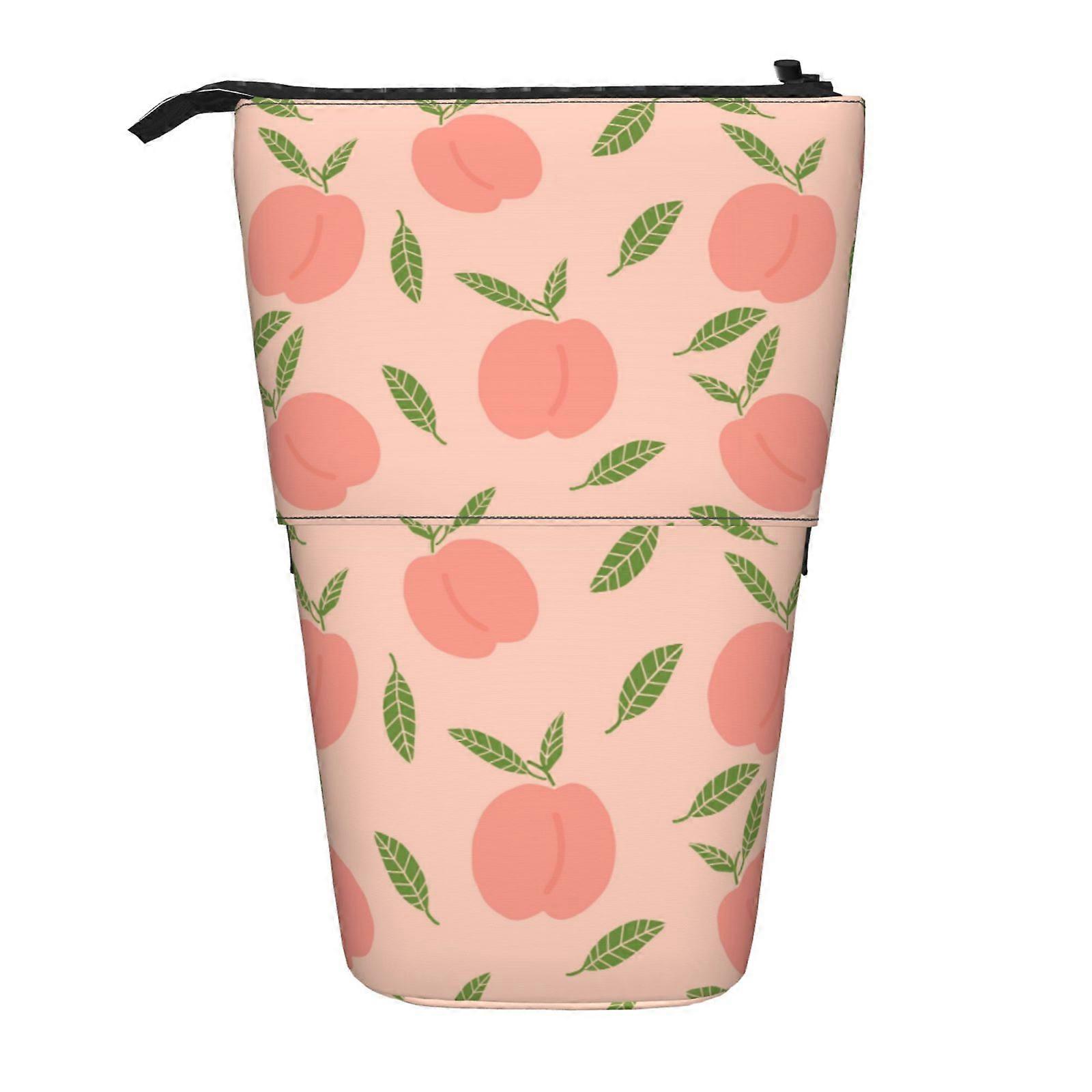 Cute Peach Pencil Case Stand Up Pencil Bag Telescopic Pencil Case With Zipper Portable Makeup Bag 1
