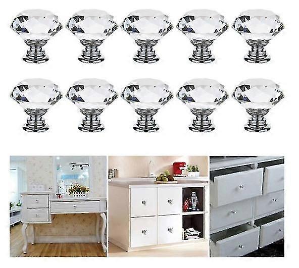 12pcs Crystal Glass Cabinet Door Knobs Pull Handles 30MM
