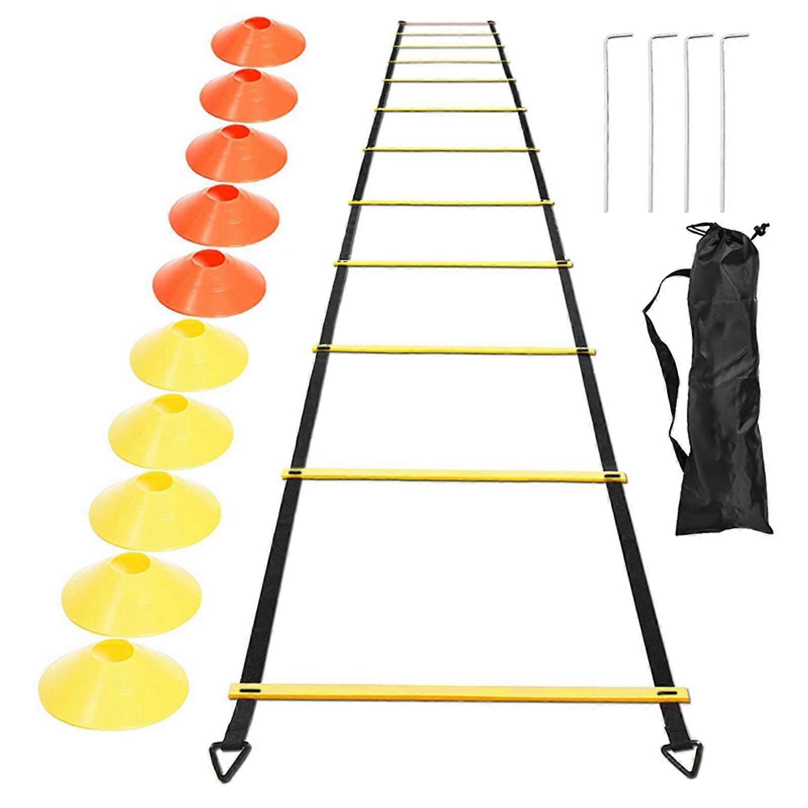 אביזרי אימון כדורגל סולם תיאום סולם אימון סולמות קואורדינציה עם 12 קונוסים 4 הימור סט אימוני כדורגל ציוד