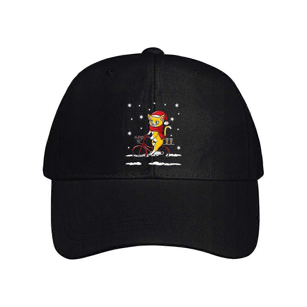 Winter Snow Bicycle Cat Baseball Cap