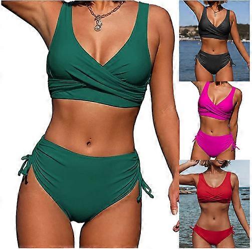 Bikini Women's Twist Front High Waisted Bikini Badedrakt Drawstring Tie Side Bottom Two Piece Badedrakt
