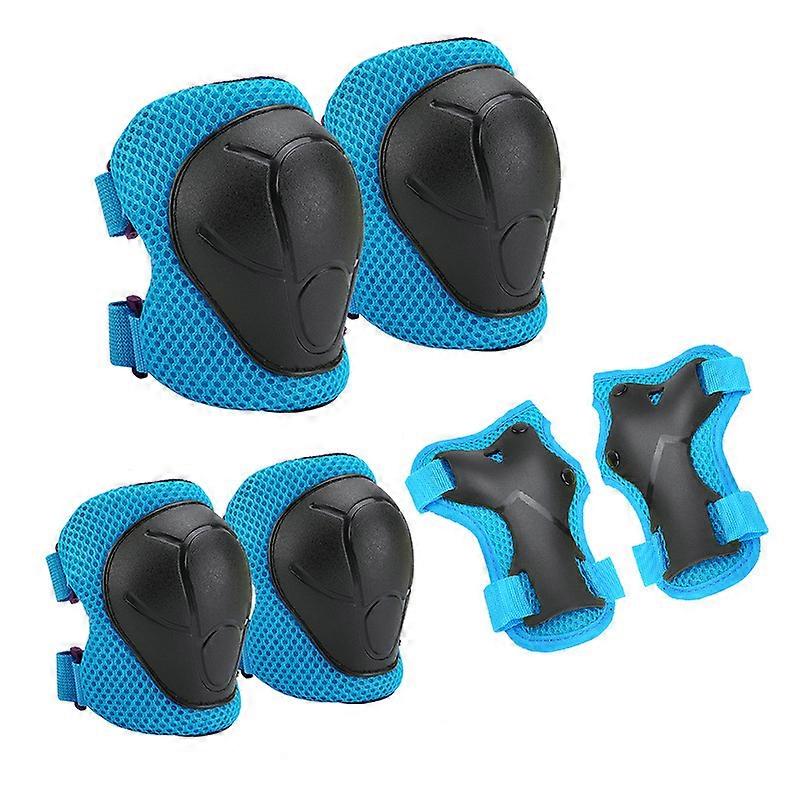 6pcs-Blue-Kids Protective Helmet Bike Protective Gear Kit Inline Skates Adjustable Helmet Elbow Pads Knee Pad Wrist Guards Child Protection Set Sport