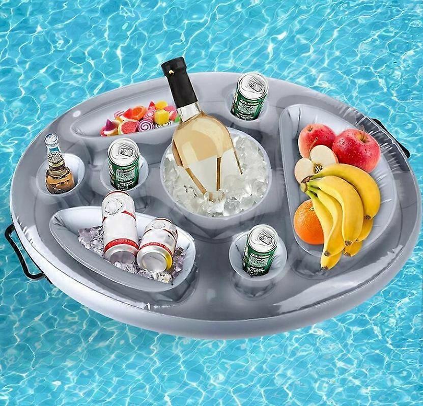 8 Holes Inflatable Floating Bar Drink Holder, Beer Juice Beverage Tray Fruit Salad Buffet Server Large Capacity for Summer Swimming Pool