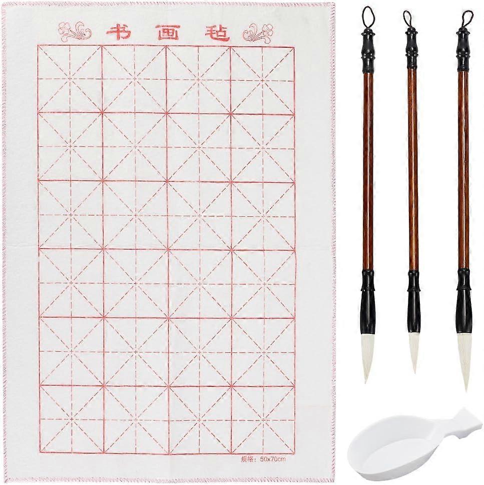 Chinesisches Kalligraphie-Zeichenset mit wiederverwendbarer Wasserschreibfilzmatte 3 Stück Chinesische traditionelle Kalligraphiepinsel und Wasserschale Set für Anfänger