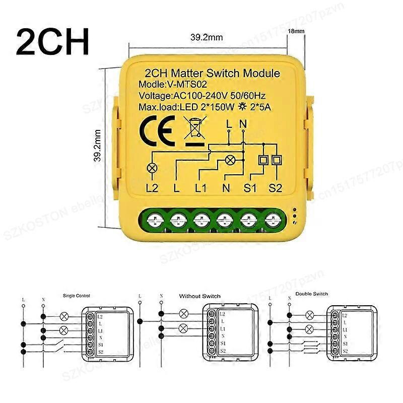 1/2CH Matter WiFi Smart Switch Module Relay Circuit Breaker Smart Home Automation Compatible with Homekit/Alexa/Google